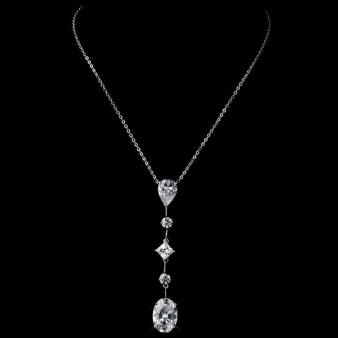 Antique Silver Clear CZ Bridal Wedding Necklace 2088