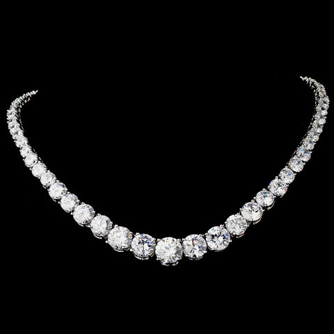 Antique Silver Clear Cubic Zirconia Bridal Wedding Necklace 2212