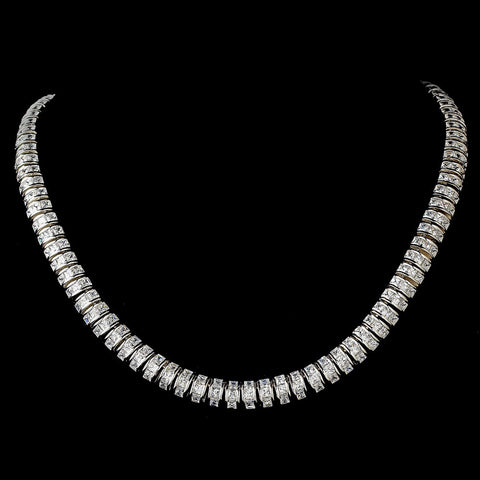 Antique Silver Clear Cubic Zirconia Bridal Wedding Necklace N 2303