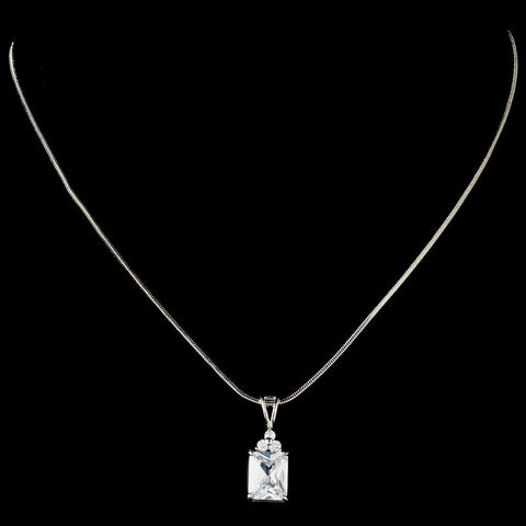 Fabulous Silver Clear Emerald Cut CZ Pendant Bridal Wedding Necklace 2446