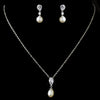 Antique Silver Pearl CZ Bridal Wedding Necklace 2501 & Earrings 3889 Bridal Wedding Jewelry Set