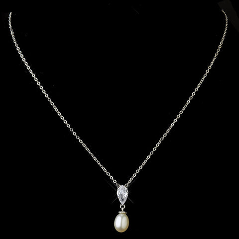 Silver CZ & Freshwater Pearl Bridal Wedding Necklace N 2501