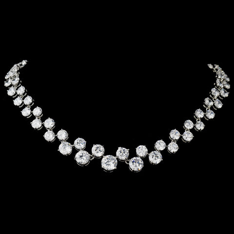 Silver Cubic Zirconia Bridal Wedding Necklace 2543