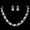 Silver Diamond White Pearl Bridal Wedding Necklace 2592 Bridal Wedding Earrings 5152 Bridal Wedding Jewelry Set