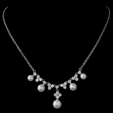 Bridal Wedding Necklace Earring Set N 2615 E 5248 Silver Ivory