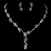 Antique Silver Clear CZ Crystal Floral Bridal Wedding Necklace 2621 & Bridal Wedding Earrings 5265 Bridal Wedding Jewelry Set