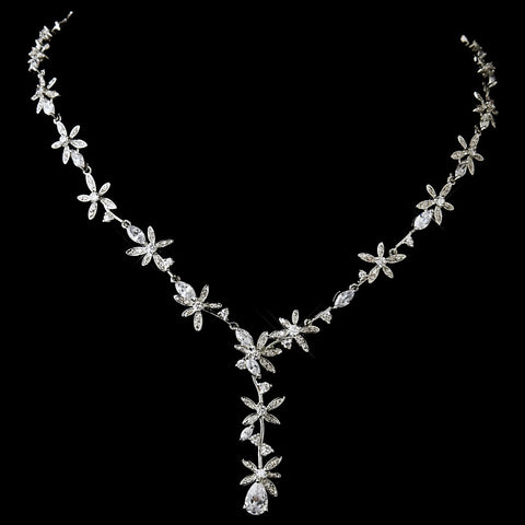 Stunning Silver Clear Crystal Floral CZ Bridal Wedding Necklace N 2621