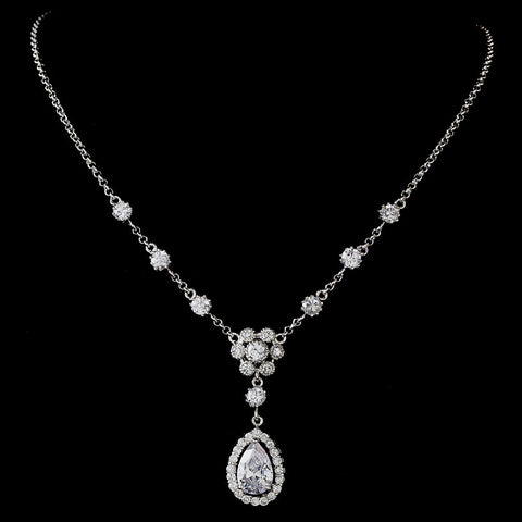 Silver CZ Bridal Wedding Necklace N 2724