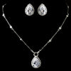 Antique Silver Clear CZ Pear Cut Crystal Bridal Wedding Necklace 2729 & Bridal Wedding Earrings 5141 Bridal Wedding Jewelry Set