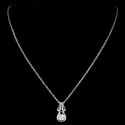 Antique Silver Clear CZ Crystal Bridal Wedding Necklace 2742