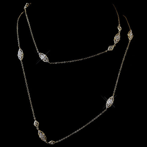 Gold Clear CZ Bridal Wedding Necklace 3017