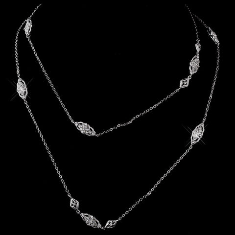 Antique Silver Clear CZ Bridal Wedding Necklace 3017