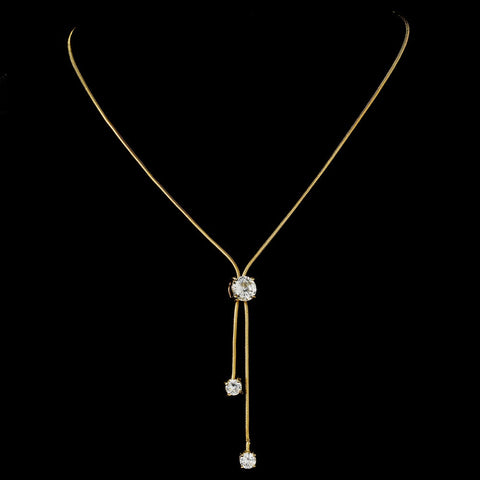 Glamorous Gold Clear CZ Bolo Style Bridal Wedding Necklace 3386