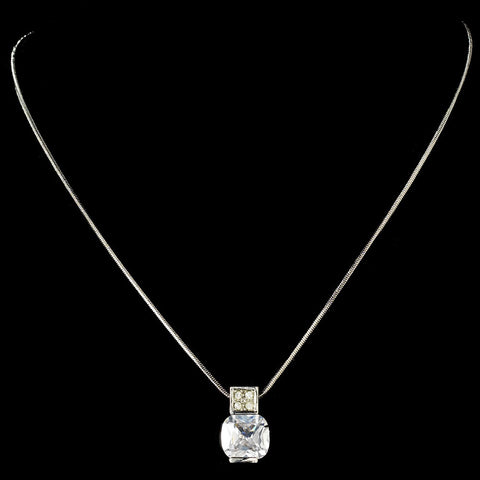 Gorgeous Antique Silver Clear Cushion Cut CZ Bridal Wedding Necklace 3518