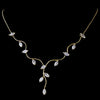* Striking Gold Clear CZ Wavy Vine & Leaf Bridal Wedding Necklace 3522
