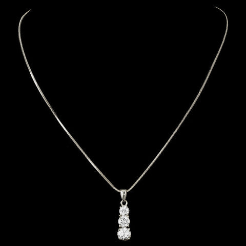 Past, Present, Future Rhodium Cubic Zirconia Pendant Bridal Wedding Necklace 3679