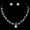 Antique Silver Clear CZ Stone & Diamond White Pearl Bridal Wedding Necklace 3871 & Bridal Wedding Earrings 7505 Bridal Wedding Jewelry Set