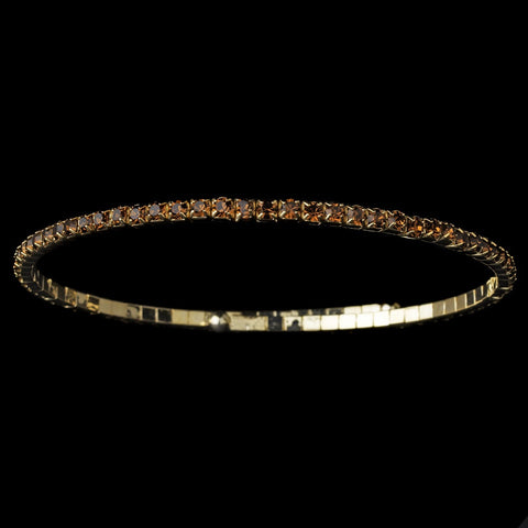 * Glamorous Gold Brown Rhinestone Single Adjustable Coil Chocker Bridal Wedding Necklace 398