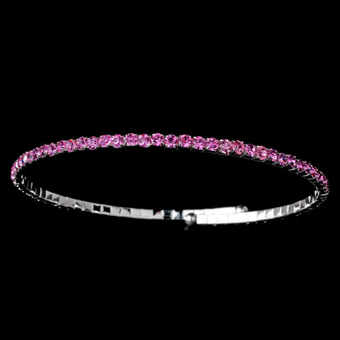 * Glamorous Fuchsia Rhinestone Single Adjustable Coil Chocker Bridal Wedding Necklace 398