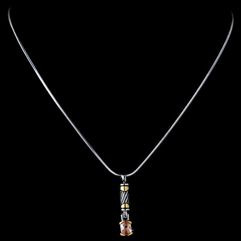 Stunning Silver Designer Inspired Champagne Crystal Pendant Bridal Wedding Necklace 4082