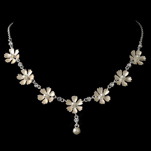 Silver White Pearl Flower Bridal Wedding Jewelry Set 4838