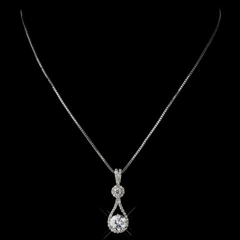 Silver Clear CZ Crystal Tear Drop Bridal Wedding Necklace 5042 & Bridal Wedding Earrings 5405 Bridal Wedding Jewelry Set