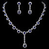Silver CZ Crystal and Sapphire Stone Bridal Wedding Necklace 5063 & Earrings 5560 Bridal Wedding Jewelry Set