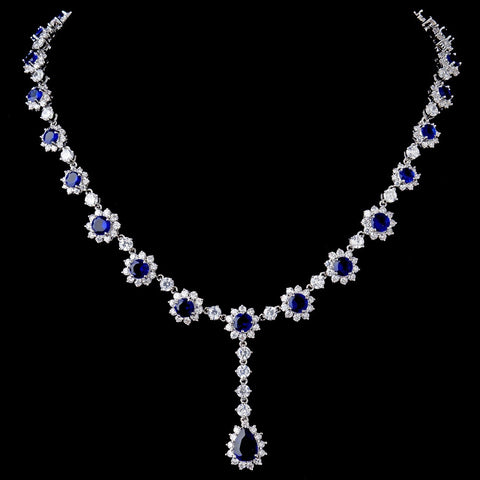 Gorgeous Antique Silver Sapphire Cubic Zirconia Bridal Wedding Necklace N 5063