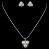 Antique Silver Diamond White Freshwater Pearl Pendant Bridal Wedding Necklace 6501 & Bridal Wedding Earrings 9408 Bridal Wedding Jewelry Set