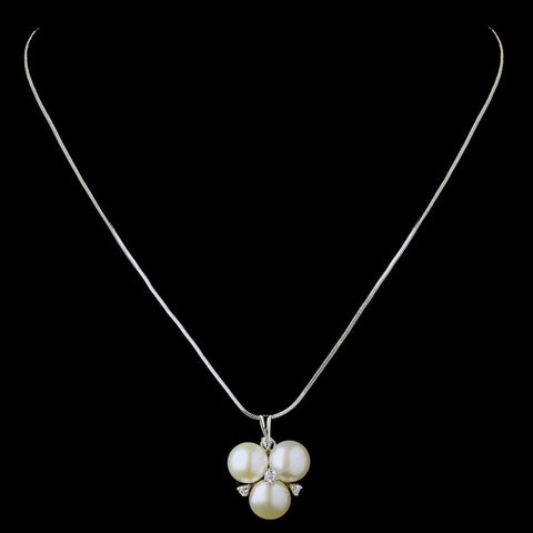 Antique Silver Diamond White Freshwater Pearl Pendant Bridal Wedding Necklace 6501 & Bridal Wedding Earrings 9408 Bridal Wedding Jewelry Set