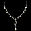 Graceful Silver Clear CZ & Ivory Pearl Vine Bridal Wedding Necklace 6518
