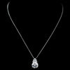 Antique Silver Clear CZ Drop Pendant Bridal Wedding Necklace 652