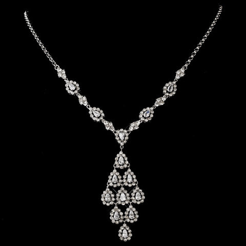 Stunning Antique Silver Clear Cubic Zirconia Bridal Wedding Necklace N 6526