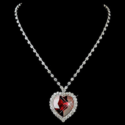 Silver Red Crystal Heart Bridal Wedding Necklace 71245