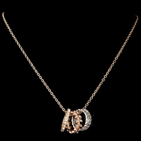 Rose Gold Bridal Wedding Necklace 76003 w/ Bridal Wedding Rings
