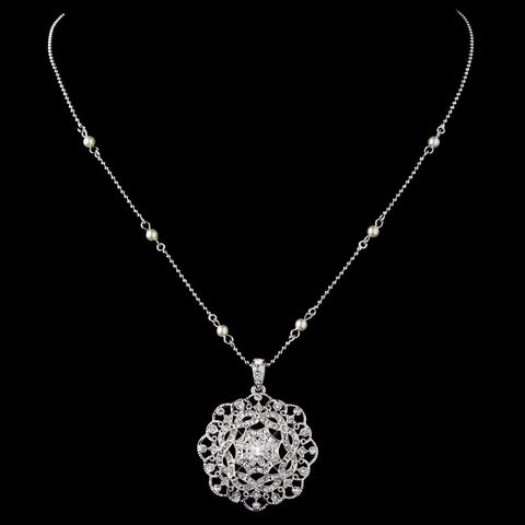 Rhodium Clear Rhinestones & Ivory Pearl Bridal Wedding Jewelry Set