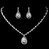 Rhodium Clear CZ Crystal & Diamond White Pearl Bridal Wedding Necklace 76019 & Bridal Wedding Earrings 76018 Bridal Wedding Jewelry Set