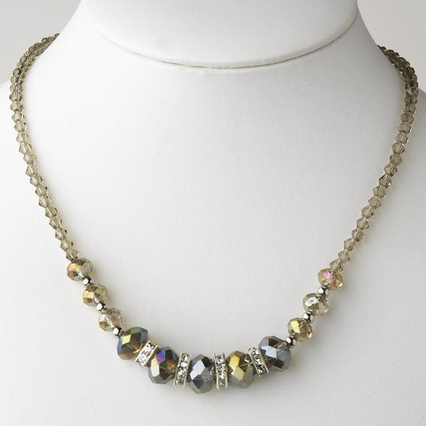 * Smoked AB Silver Clear Bridal Wedding Necklace 7618