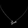 Antique Rhodium Silver Clear CZ Crystal Love Pendent Bridal Wedding Necklace 7719