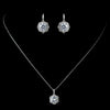 Antique Rhodium Silver Round Pave CZ Crystal Drop Pendent Bridal Wedding Necklace 7720 & Solataire Leverback Bridal Wedding Earrings 7798 Bridal Wedding Jewelry Set