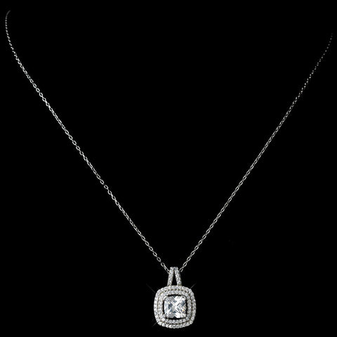 Antique Rhodium Silver Clear CZ Crystal Cut Drop Encrusted In Pave Stone Bridal Wedding Necklace 7721