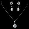 Antique Rhodium Silver Clear CZ Crystal Teardrop Pendent Bridal Wedding Necklace 7725 & Swirl Flower Teardrop Pave Dangle Bridal Wedding Earrings 2899 Bridal Wedding Jewelry Set