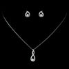 Antique Rhodium Silver Clear Eternity CZ Crystal Dangle Bridal Wedding Necklace 7726 & Round Petite Stud Child's Bridal Wedding Earrings 7772 Bridal Wedding Jewelry Set