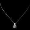 Antique Rhodium Silver Clear Vintage CZ Crystal Drop Pendent Bridal Wedding Necklace 7728