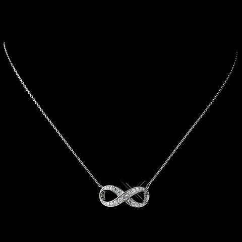 Antique Rhodium Silver Clear Eternity Infinity CZ Crystal Pendent Bridal Wedding Necklace 7730