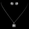 Antique Rhodium Silver Clear Cushnet CZ Crystal Drop Pendent Bridal Wedding Necklace 7731 & Cushnet Stud Bridal Wedding Earrings 7410 Bridal Wedding Jewelry Set