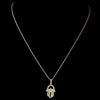 Gold Clear w/ Sapphire Center Hamsa Evil Eye Hand Middle Eastern Arabic CZ Crystal Pendent Bridal Wedding Necklace