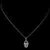 Antique Rhodium Silver Clear w/ Sapphire Center Hamsa Evil Eye Hand Middle Eastern Arabic CZ Crystal Pendent Bridal Wedding Necklace 7734