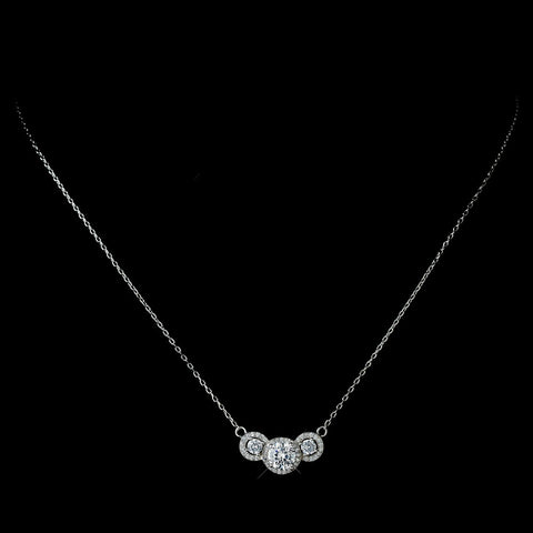 Three Stone Pave Round CZ Crystal Pendent Bridal Wedding Necklace 7735 Silver or Gold