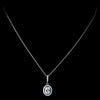 Antique Rhodium Silver Clear Oval Pendent Drop Bridal Wedding Necklace 7738